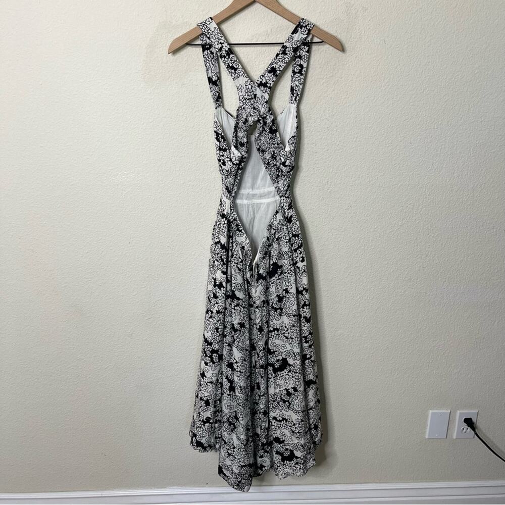 Anthropologie Printed Midi Dress‎ Black Floral Linen Blend Cutout Women’s Size S - Picture 9 of 13